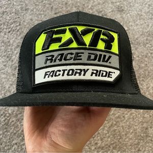 FXR black/hi viz race division mesh snap back